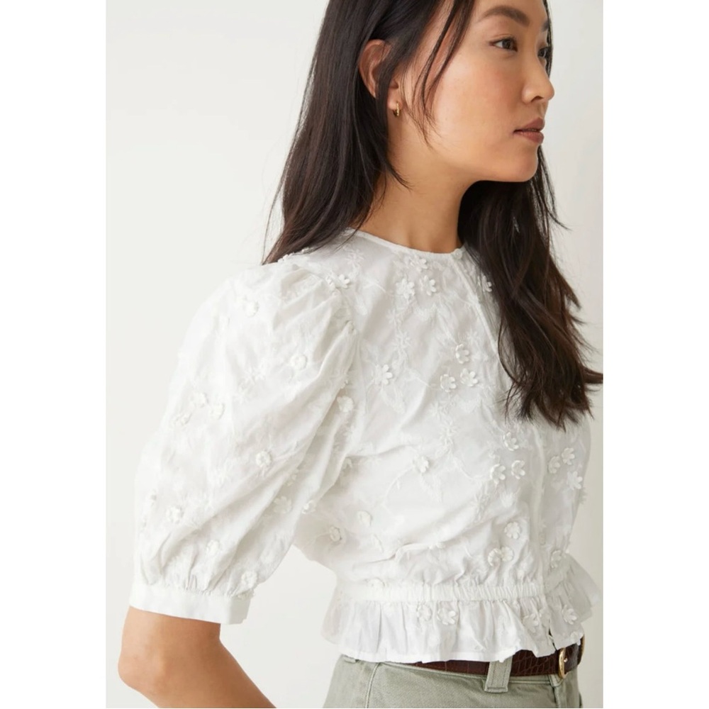 & Other Stories Puff Sleeve Floral Embroidered Blouse